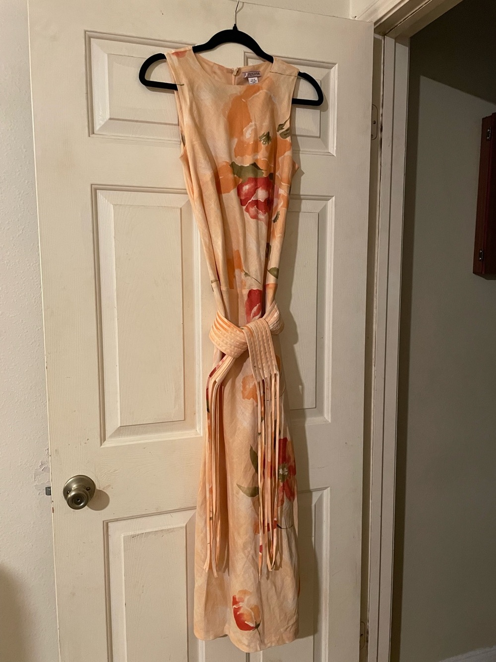 Vintage 2 Friends 100 Linen Watercolor Floral Fringe Belt Maxi Dress 6